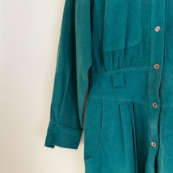 LL Bean Dress Vtg Corduroy Button Up Long Sleeve Green Womens 8 no belt - Picture 2 of 13